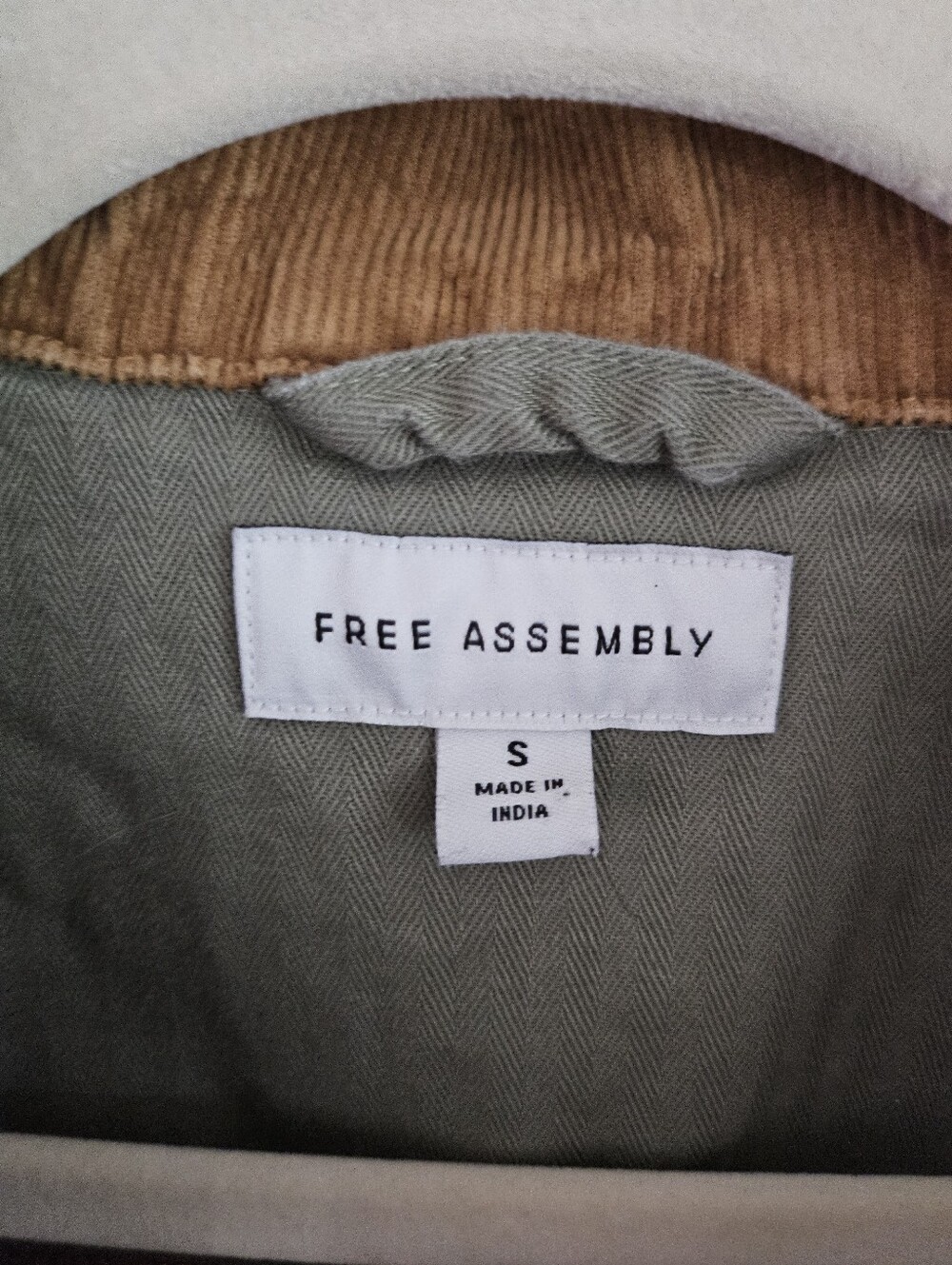 S- Free Assembly- Olive Canvas Field Jacket with Tan Corduroy Collar - Picture 6 of 7